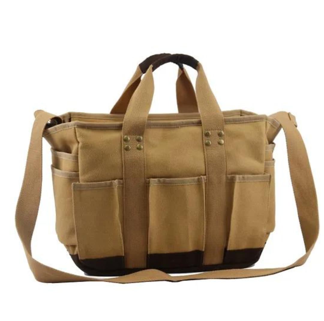 Canvas tool tote, brass rivets