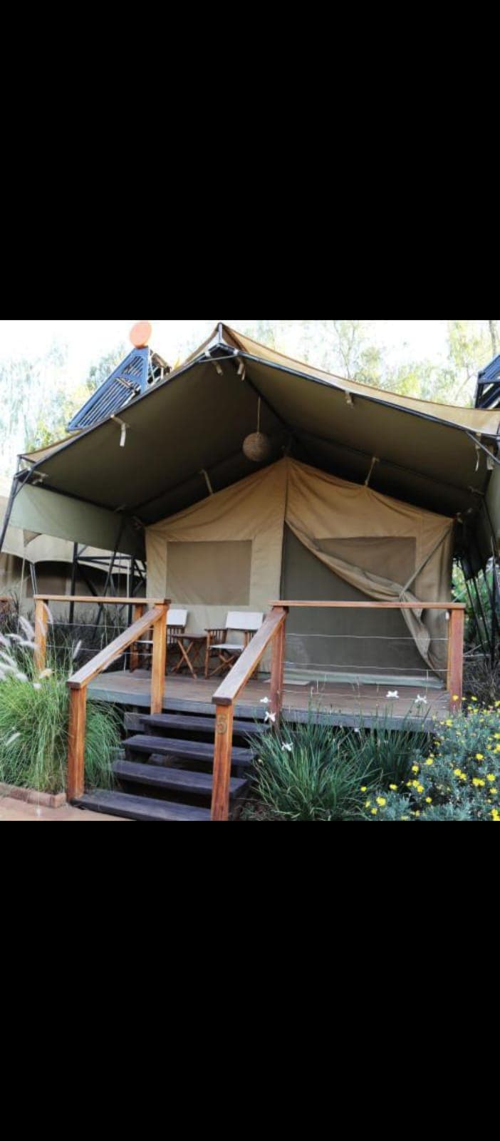 Glamping tent on a raised deck