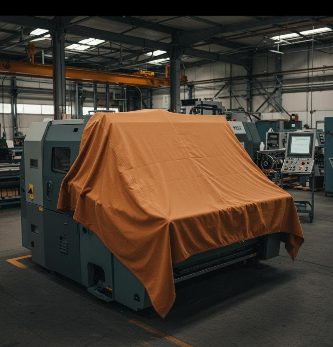 Dust cover over factory machinery